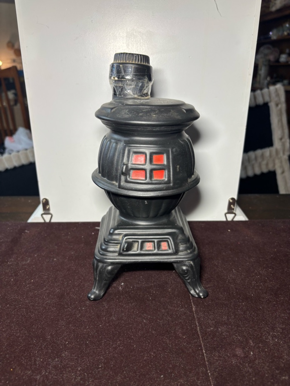 Vtg. 1968 Ezra Brooks Pot Belly Wood Stove Decanter EMPTY Whiskey Bottle(58)